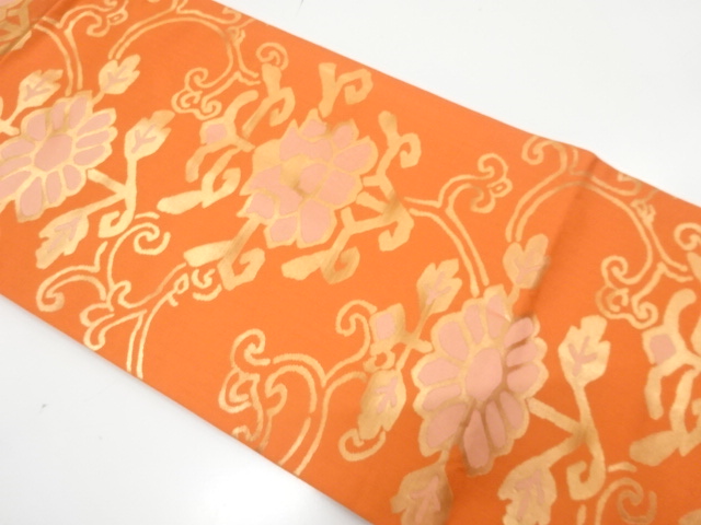 JAPANESE NAGOYA OBI / UNUSED / WOVEN ABSTRACT FLOWER ARABESQUE